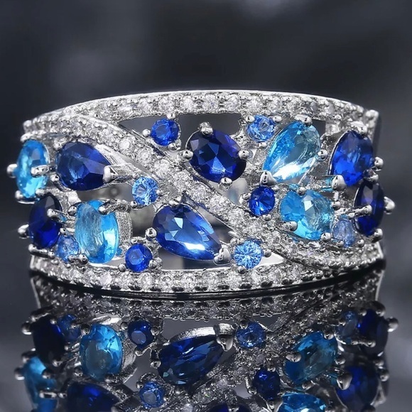 AQUA ETERNITY BRIDAL RING S8 - Picture 1 of 7